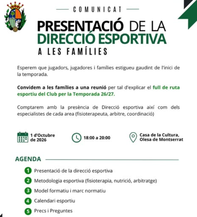 PRESENTACIÓ DE LA DIRECCIO ESPORTIVA A LES FAMILIES